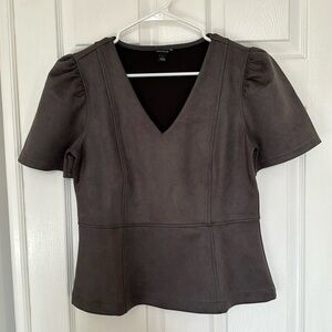 Ann Taylor Faux suede puff sleeve peplum top size small